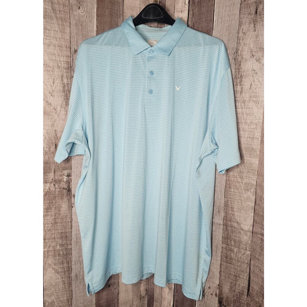 Callaway Men’s XXL 2XL Golf Polo Shirt Opti-Dri Short Sleeve Blue White Stripe